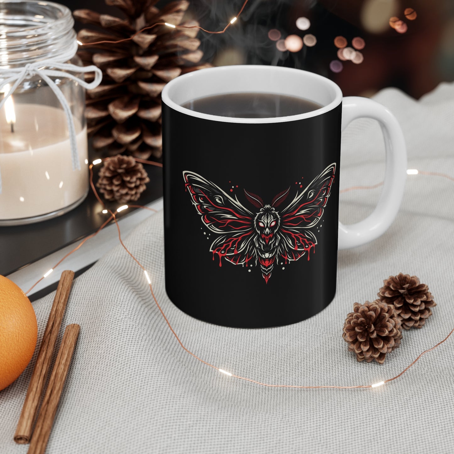 Gothic Red & Black Moth Mug